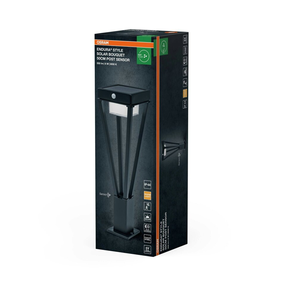 image 1 of OSRAM ENDURA Solar Bollard Light With Sensor 50cm Black