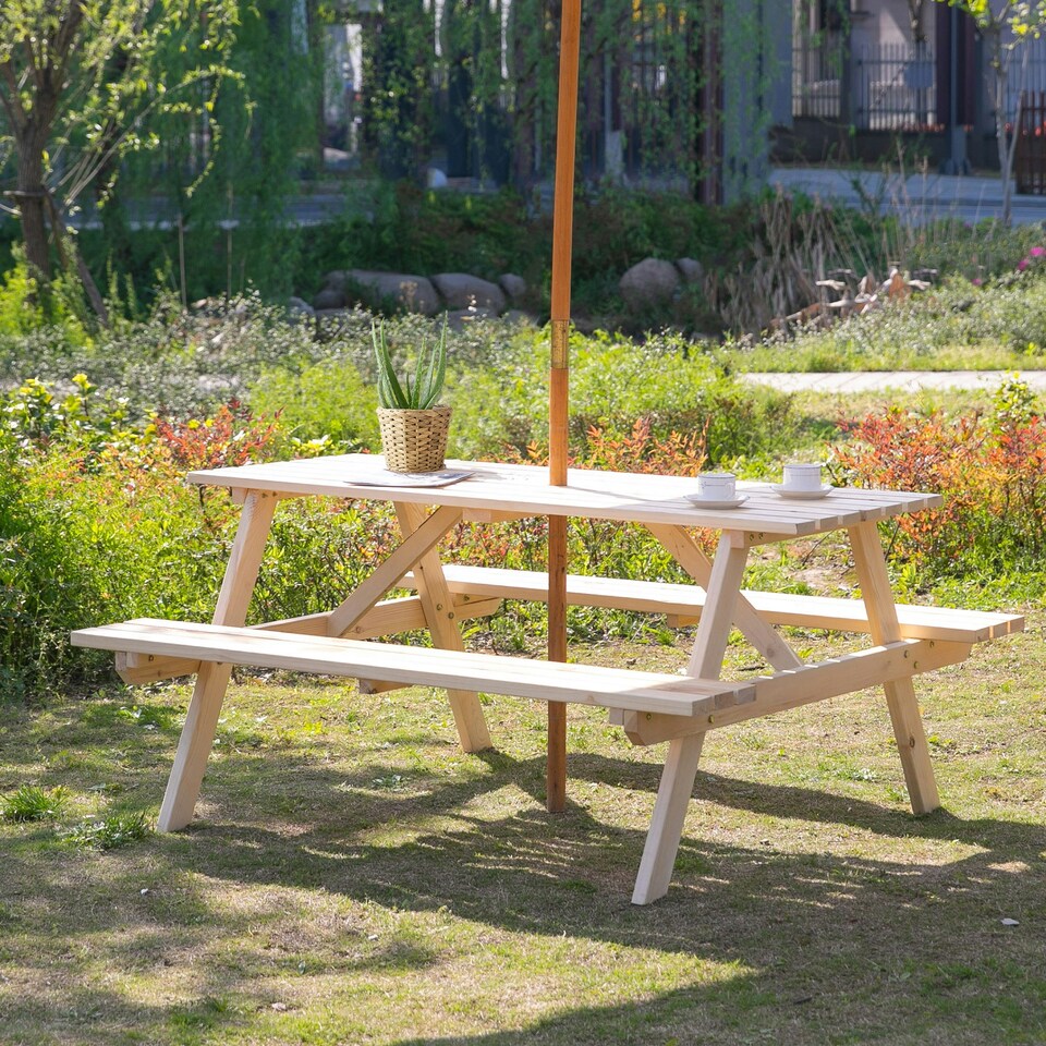 image 1 of Outsunny 5.8FT Outdoor Wooden Picnic Table Bench Garden Patio Pub Chair 6 Seats