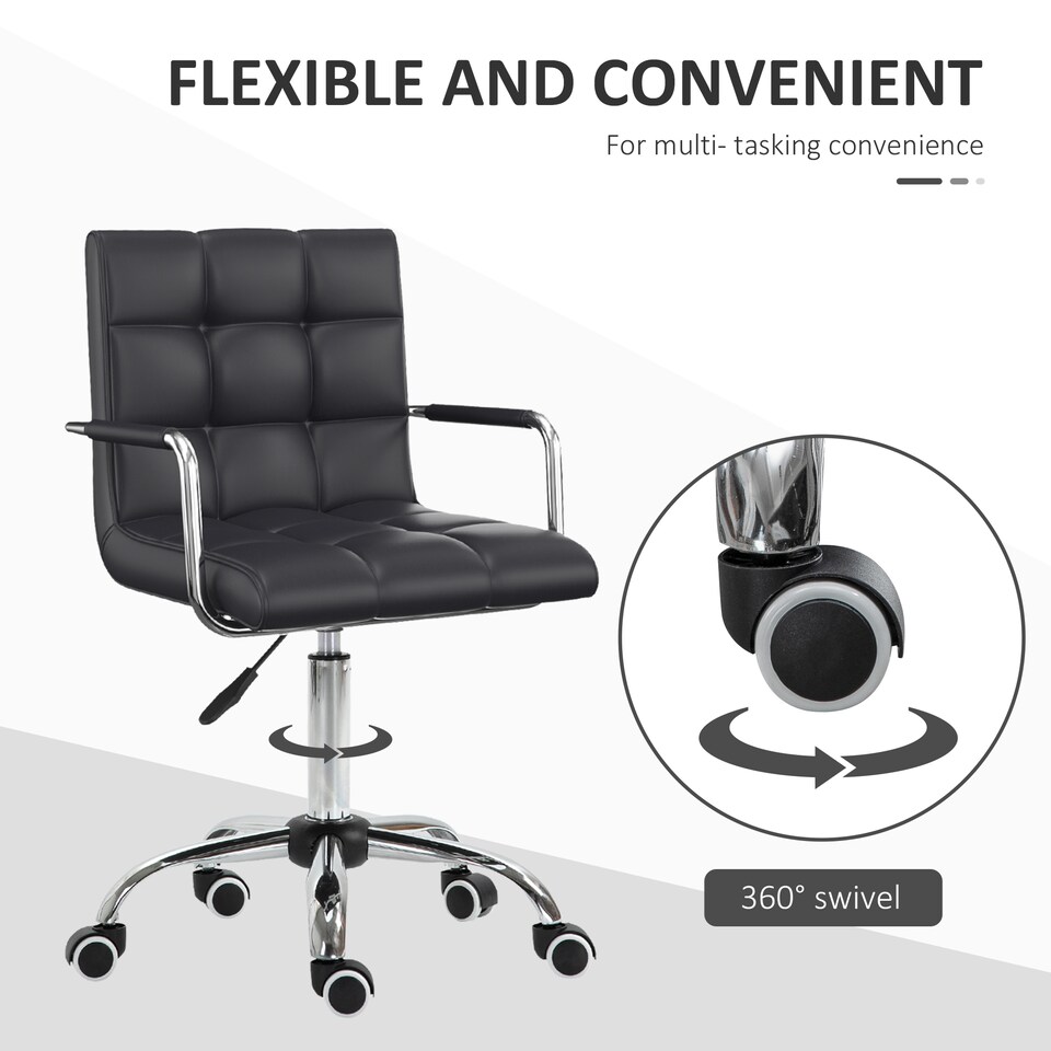 image 1 of Vinsetto Mid Back Home Office Chair Swivel Computer Chair with Armrests, Black