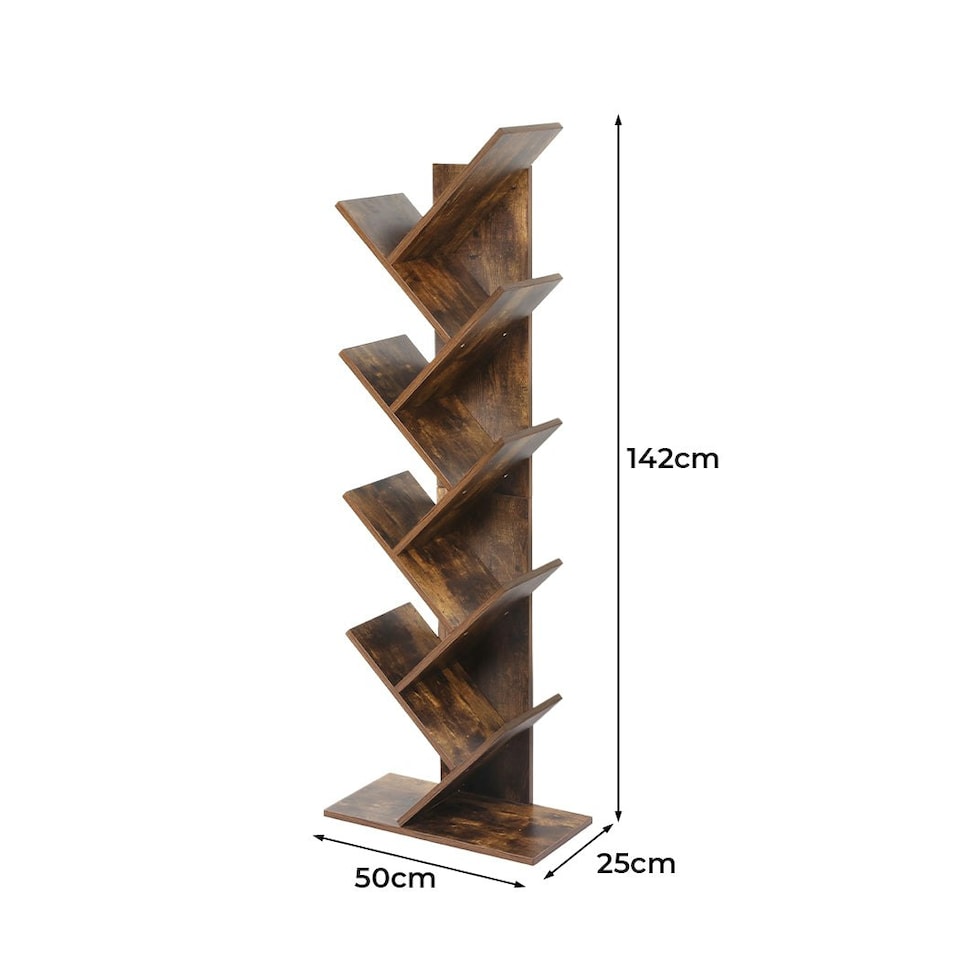 image 1 of Bookcases Bookshelf Book Storage Wooden Tree 8-Tier  Home Decor Display Stand Brown