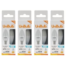 4x UniBulb LED Candle E14 (SES) 470lm 4.2W 6500K (Daylight) Light Bulb - Pack of 1 | Chrome