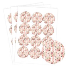 Floral Baby Pink Stripes Round Stickers 60mm - Sheet of 12