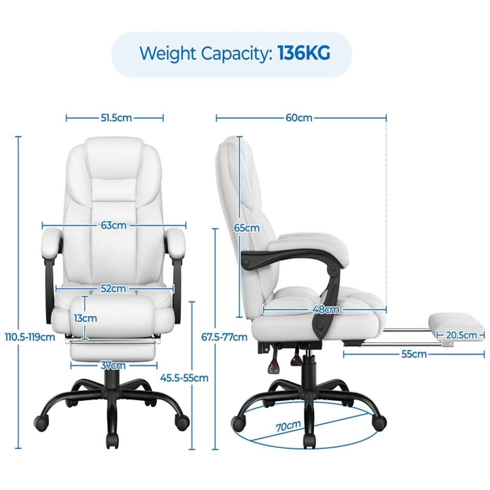 image 1 of Yaheetech Height-Adjustable Computer Chair White