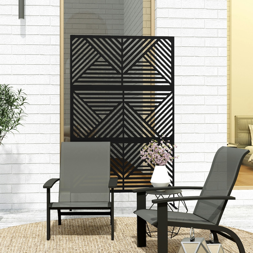 image 1 of Outsunny Decorative Outdoor Divider Privacy Panel with Stand, Rhombus Black 