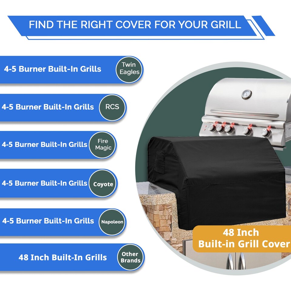 image 1 of Covers&All Built-in Outdoor Grill Cover, Durable 12 Oz Waterproof Cover Max Material with Air Pocket, 48 in W x 27 in D x 26 in H, Black