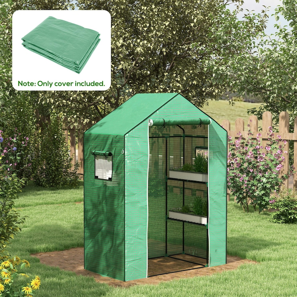 image 1 of Outsunny PE Greenhouse Cover Replacement with Door and Mesh Windows, Green