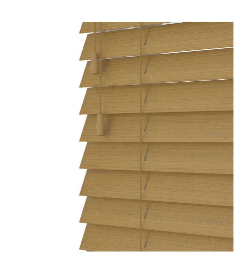 image 1 of 130cm Sahara Oak Faux Wood Venetian Blinds with String (120cm Drop) | Brown | Brown