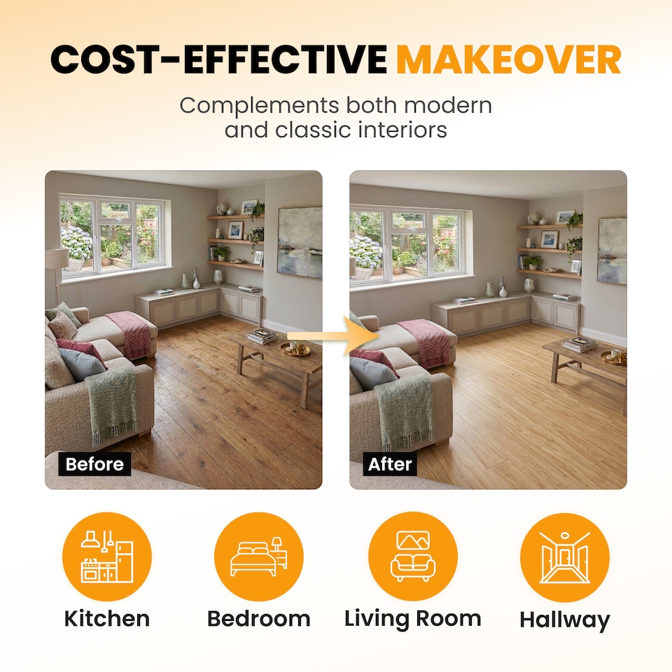 image 1 of NOVECRAFTO Self Adhesive Floor Planks | 36x5.98in (91.4x15.2cm) Each | Peel & Stick Vinyl Flooring | Honey Drift Timber Effect | Waterproof DIY Tiles | Brown | 4.17 sqm