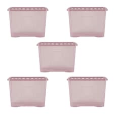 Wham Crystal 5 x 80L Stackable Plastic Storage Boxes with Lids Pink