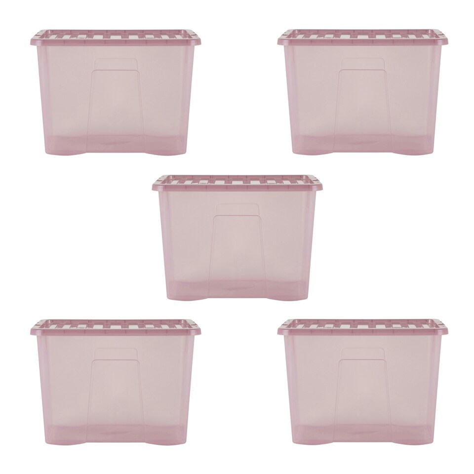 image 1 of Wham Crystal 5 x 80L Stackable Plastic Storage Boxes with Lids Pink
