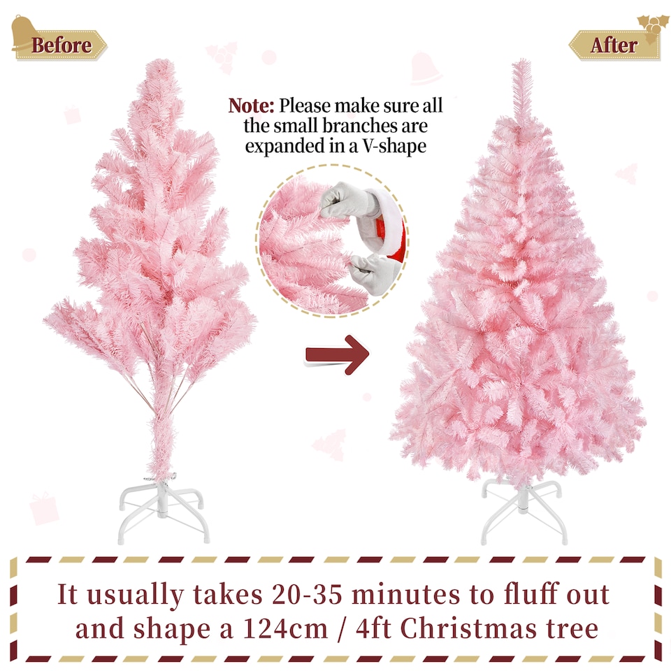 image 1 of Yaheetech 4ft Artificial Christmas Tree with Foldable Stand, 208 PVC Tips, Pink
