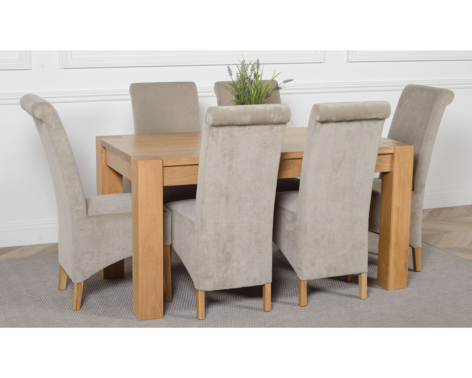 image 1 of Kuba 150 x 85 cm Chunky Medium Oak Dining Table and 6 Montana Fabric Chairs | Grey | Grey