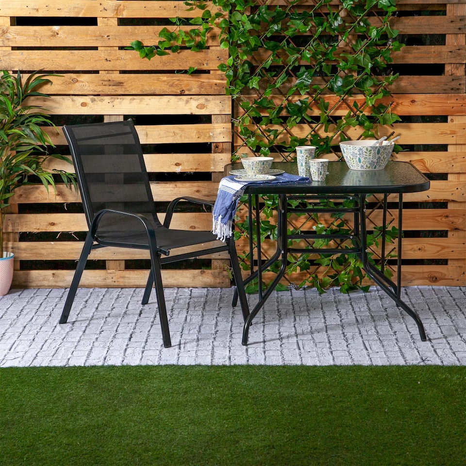 image 1 of Harbour Housewares Glass Top Garden Table - Glass Top Outdoor Patio Coffee Bistro Furniture - 90 x 90cm - Black