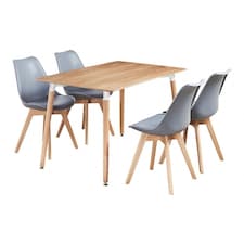 5PCs Dining Set - an Oak Halo Dining Table & Set of 4 Lorenzo Tulip Chairs with Padded Seat | Grey