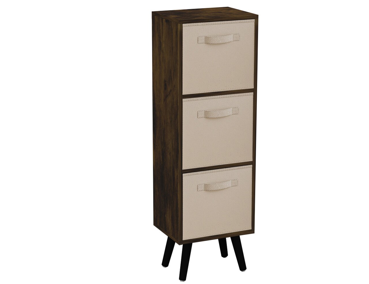 Rustic Brown 3-Tier 3-Drawer Cube Shelving Unit with Scandinavian Legs Cream Beige & Black 1