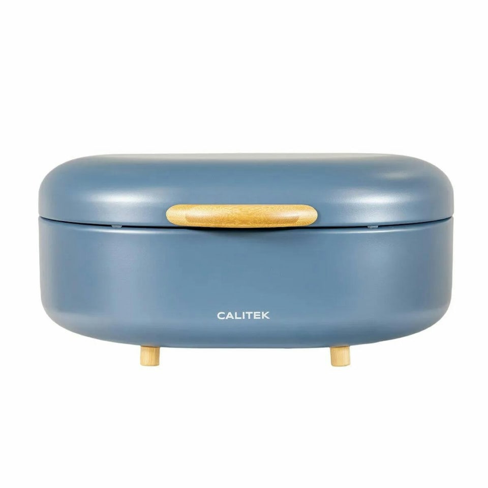 image 1 of CALITEK Bread Bin with Bamboo Feet Carbon Steel Blue
