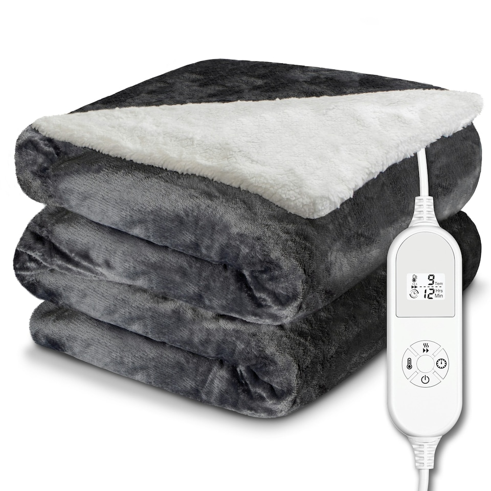 image 1 of Dreamcatcher Grey Soft Microfleece & Sherpa Electric Blanket Heated Throw 160x120cm Grey