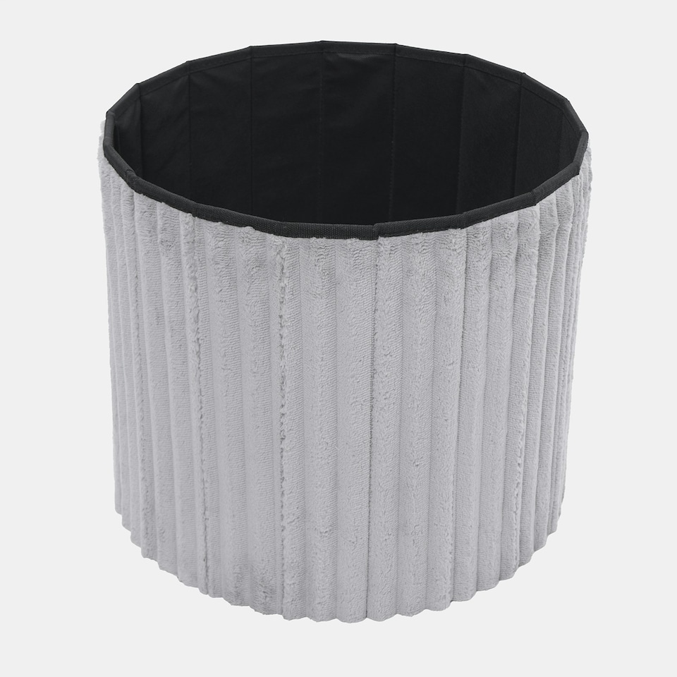 image 1 of OHS Soft Fleece Ribbed Round Foldable Footstool Seat Storage Organiser Ottoman Grey