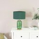 image 1 of ValueLights Leigh Green Fabric Drum Shade and Forest Green Glass Gold Trim Table Lamp & LED Bulb