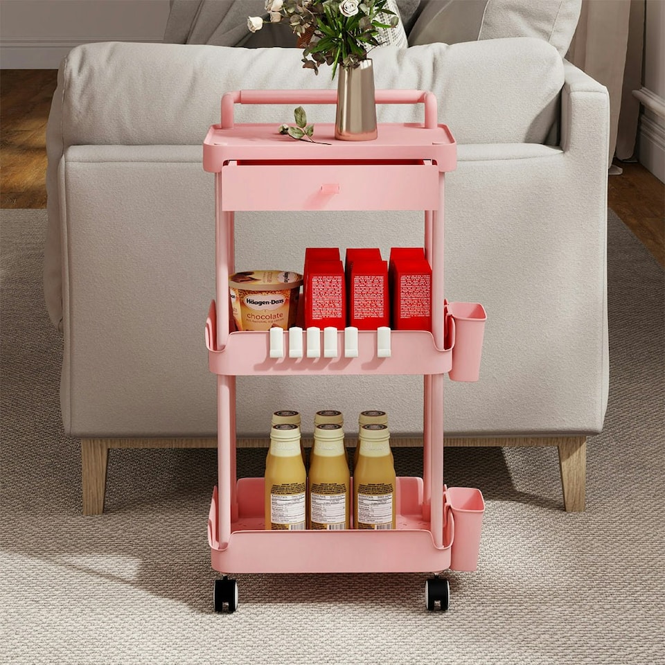 image 1 of Levede 3 Tier Storage Trolley Cart on Wheels Kitchen Utility Rolling Rack Shelf