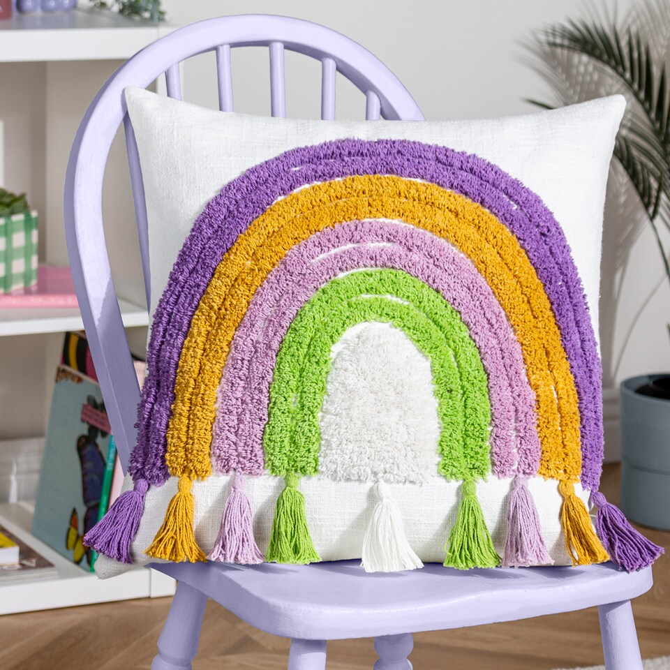 image 1 of Heya Home Rainbow Tassels Tufted Cushion