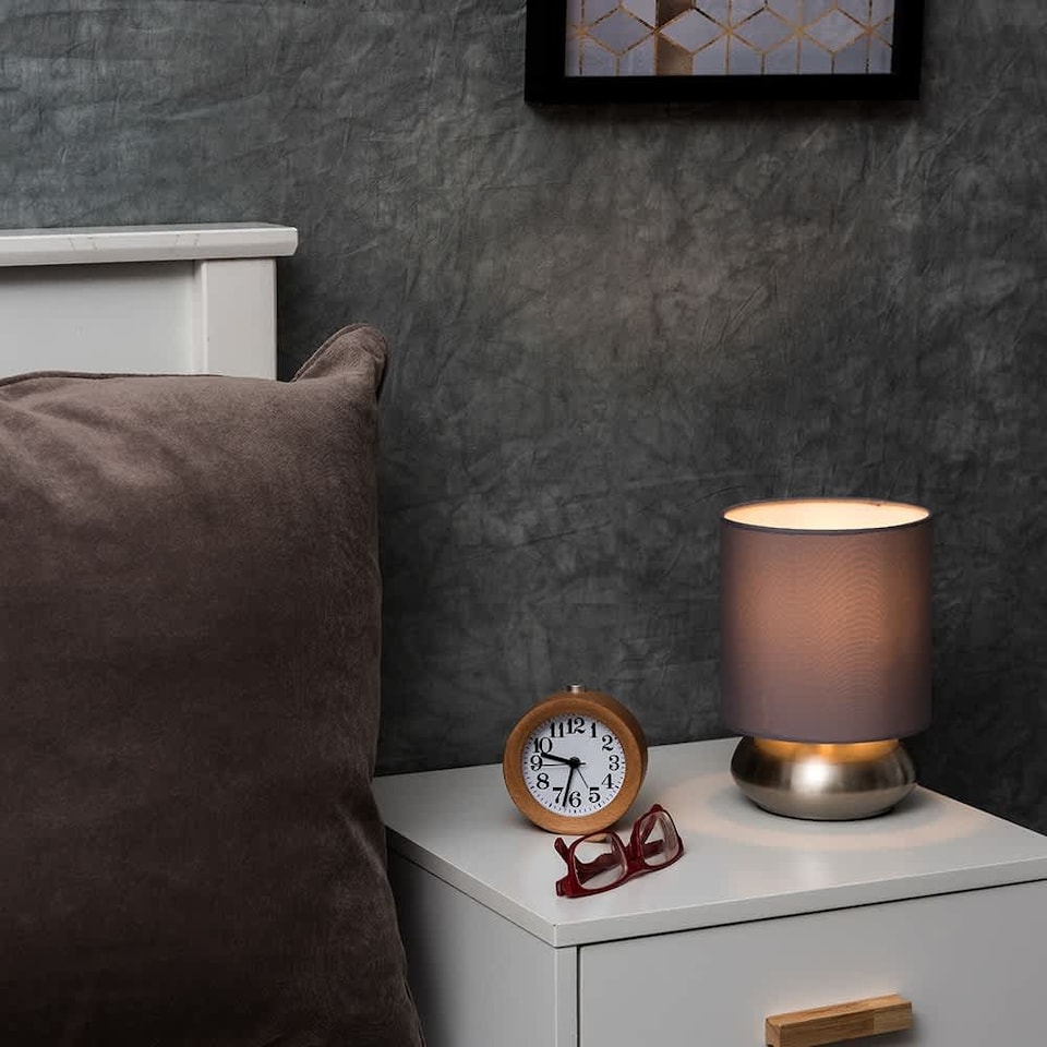image 1 of ValueLights Pair Of Modern Brushed Chrome Bedside Touch Table Lamps With Grey Shades