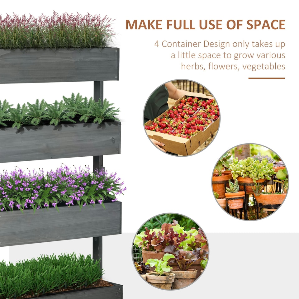 image 1 of Outsunny Raised Garden Bed Wooden Plant Stand Grey Grey