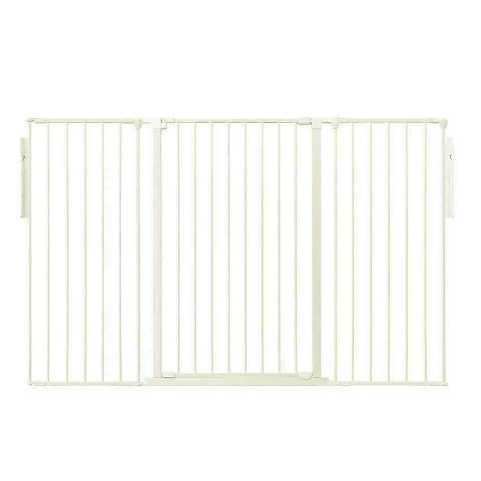 image 1 of Safetots Premium Extra Tall Room Divider, up to 174cm Wide, White, 105cm Tall, Multi Panel Flexible Room Barrier, Room Divider with Door for Baby White