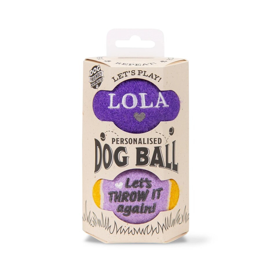 image 1 of Pre-Personalised Dog Ball Gift Pack 2pcs Purple Lola
