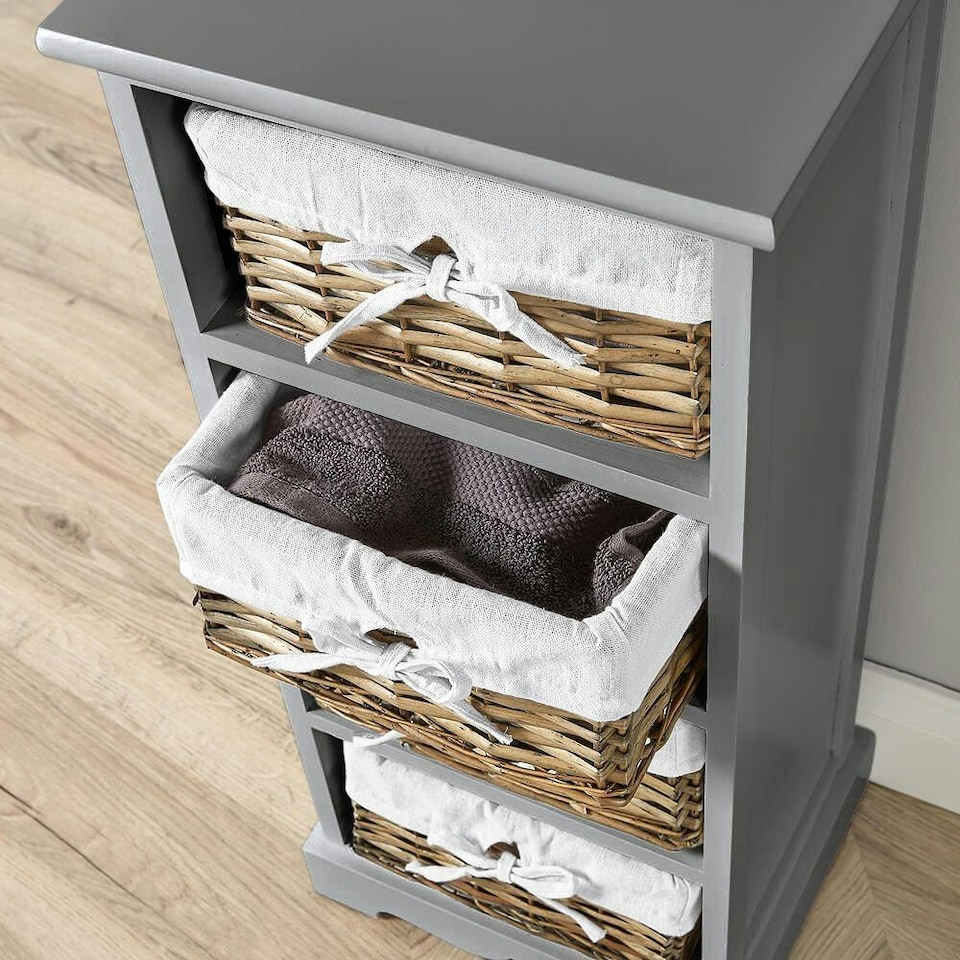 image 1 of Chest Of Drawers Hallway Storage Organiser Wooden Wicker Baskets Fully Assembled Grey | 6 Drawers