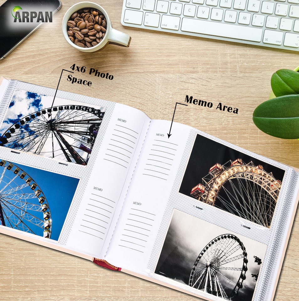 image 1 of ARPAN Large Slip In Memo Photo Album for 200 Photos 6x4" (10x15cm) – Picture Album with Memo Writing Space, Index Pages & CD/DVD Pocket – Memory Book for Family, Wedding & Travel Photos