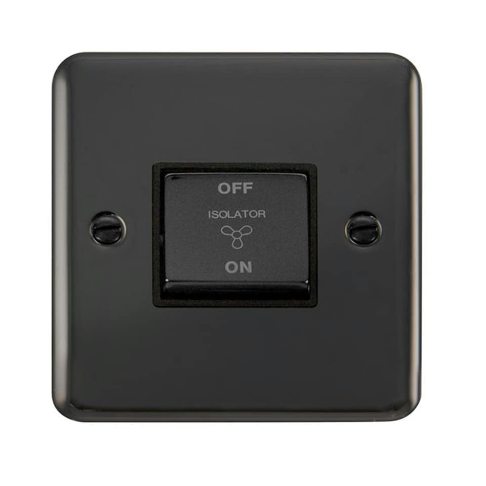 SE HOME Curved Black Nickel 10A 1 Gang Ingot 3 Pole Fan Isolation Switch Black | Black Nikel