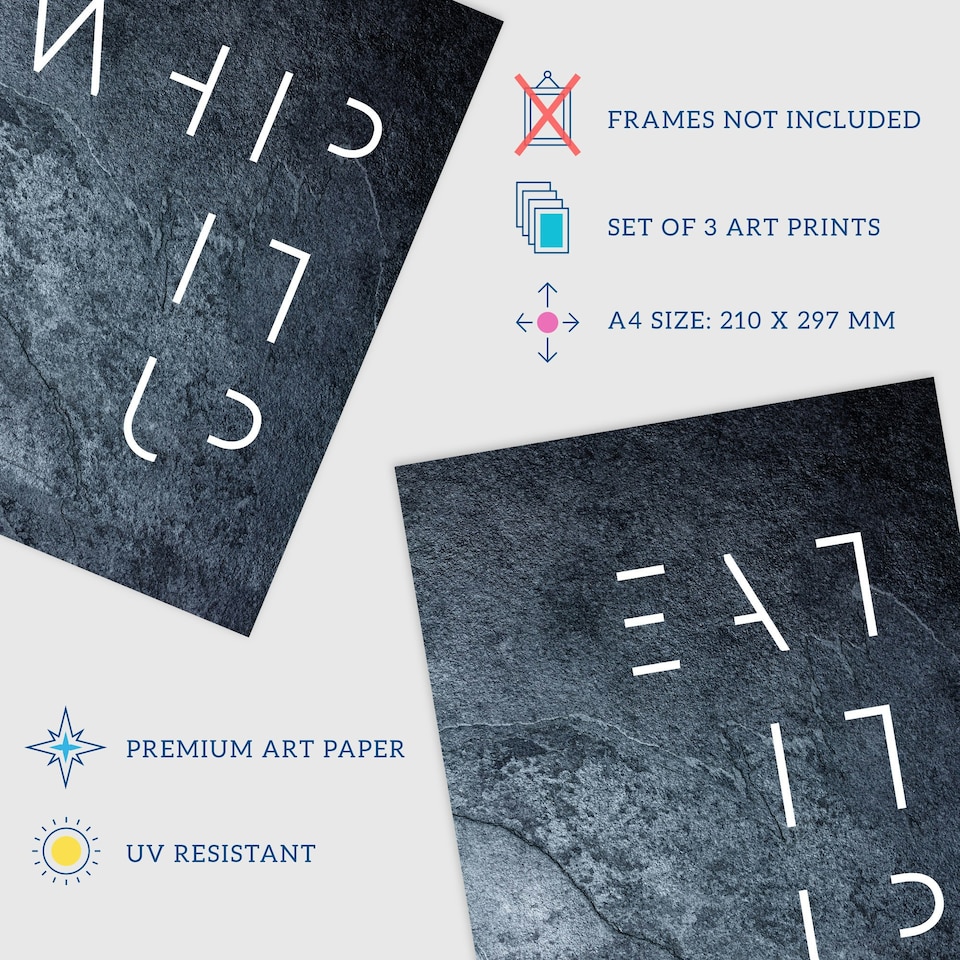 image 1 of Set of 3 Whip Mix Eat It Up Grey Slate Kitchen Quote Minimal Wall Art Print A4