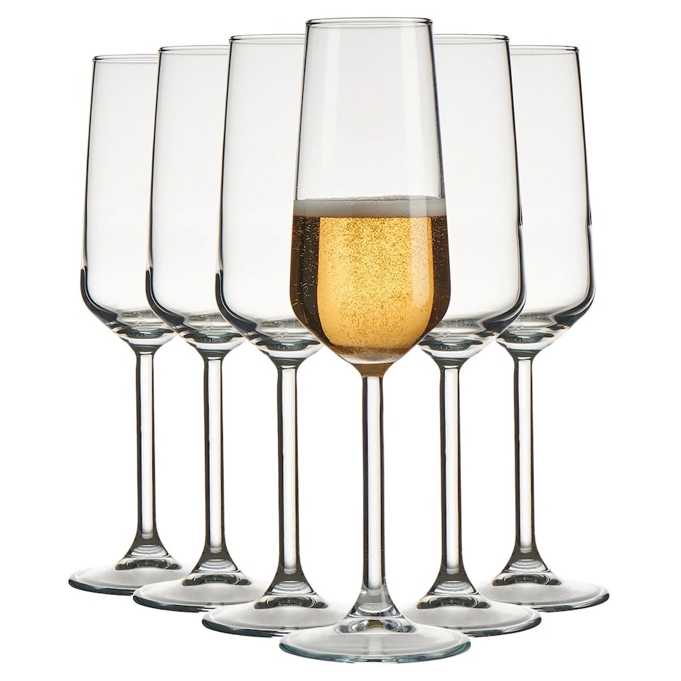 image 1 of 195ml Set Champagne Prosecco Flutes Stemmed Glasses Party Glassware Set of 6