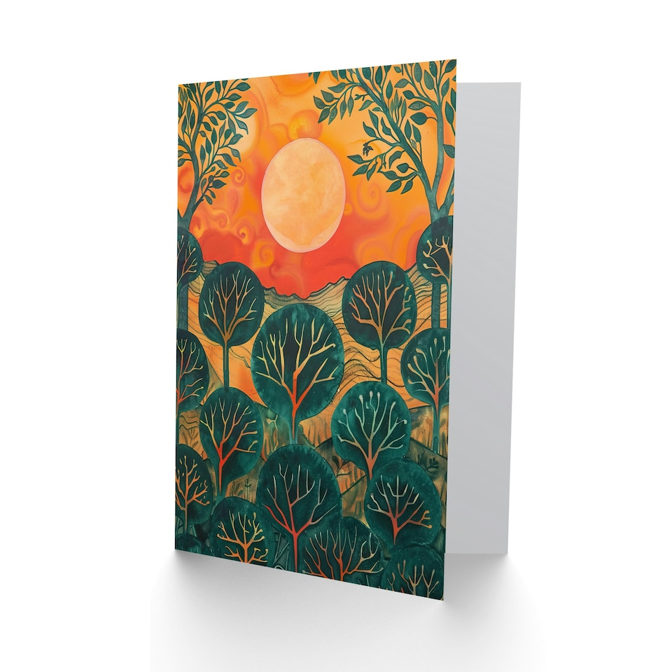image 1 of Warm Sunrise Over Forest Nature Him Her Birthday Card