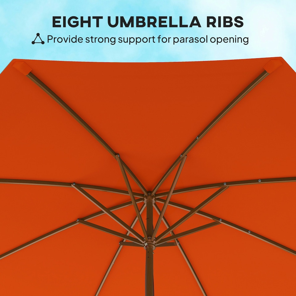 image 1 of Outsunny Wooden Garden Parasol with Rope Pulley Mechanism Orange | Orange