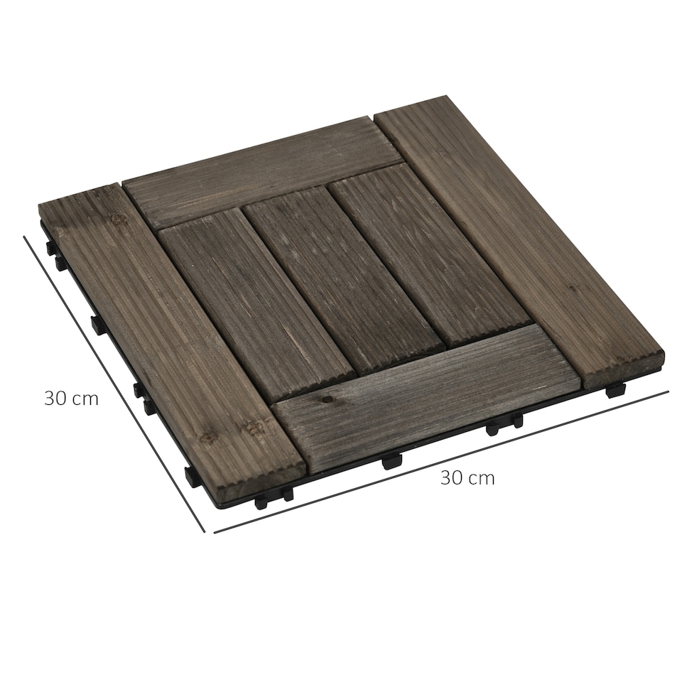 image 1 of Outsunny 27 Pcs Wooden Interlocking Decking Tiles, 30 x 30 cm per piece, Grey
