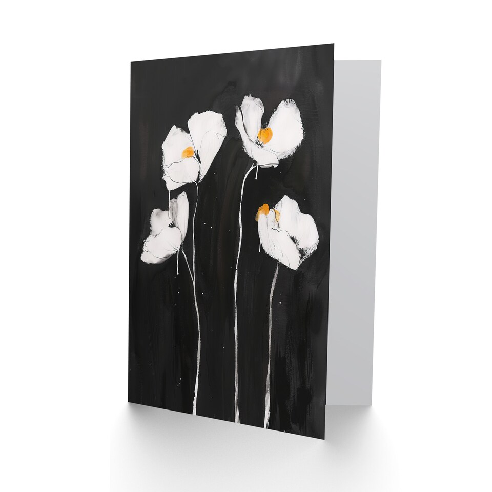 image 1 of Greeting Card White Poppy Flowers on Black Bold Painting Sympathy