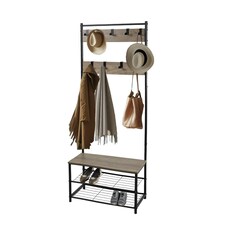 Coat Rack Stand with Shoe Storage Bench 9 Hooks Rustic Light Brown Entrance Hall House of Home Brown | Light Rustic Brown | One Size