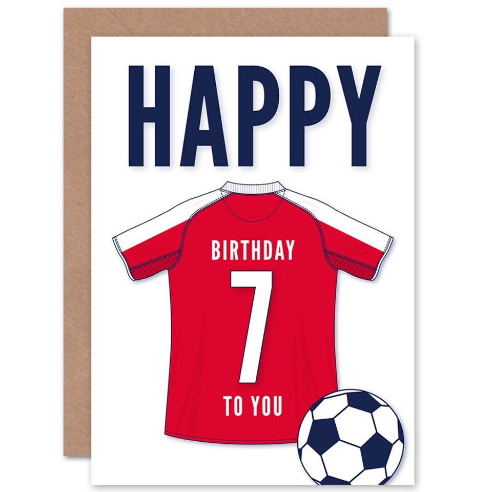 image 1 of Football Strip Kit White Red Jersey Age 7 Year Old Child Kids 7th Birthday Card