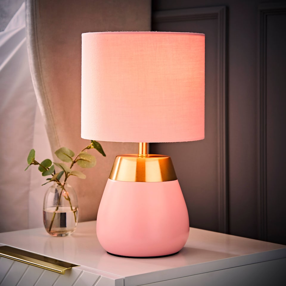 image 1 of ValueLights Hurst Pink Touch Touch Table Lamp with Drum Shade | Pink