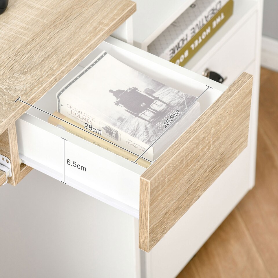 image 1 of HOMCOM 80cm Compact Computer Desk with Keyboard Tray, Home Office Desk with Drawer for Bedroom Study, Oak