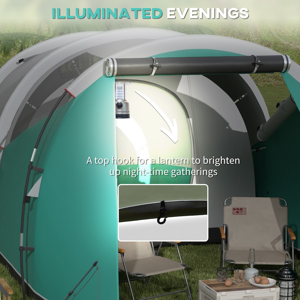 image 1 of Outsunny 3000mm Waterproof Camping Tent with 2 Rooms for 3 Man, Green