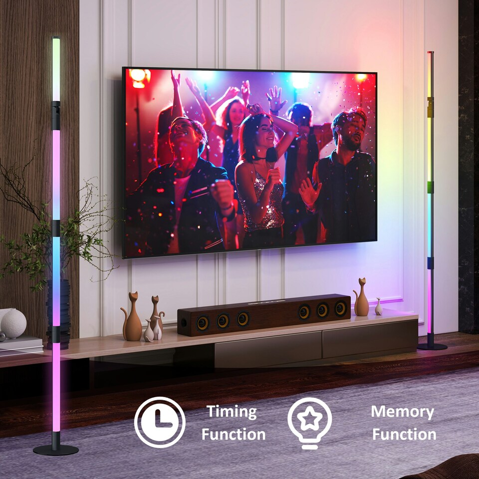 image 1 of HOMCOM LED Floor Lamp, Corner Floor Lamp with App & Remote Control Dark Grey Grey | Dark Grey