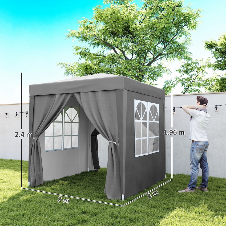 image 1 of Outsunny 2x2m Pop Up Gazebo Canopy Marquee w/ Carry Bag, Grey | Grey