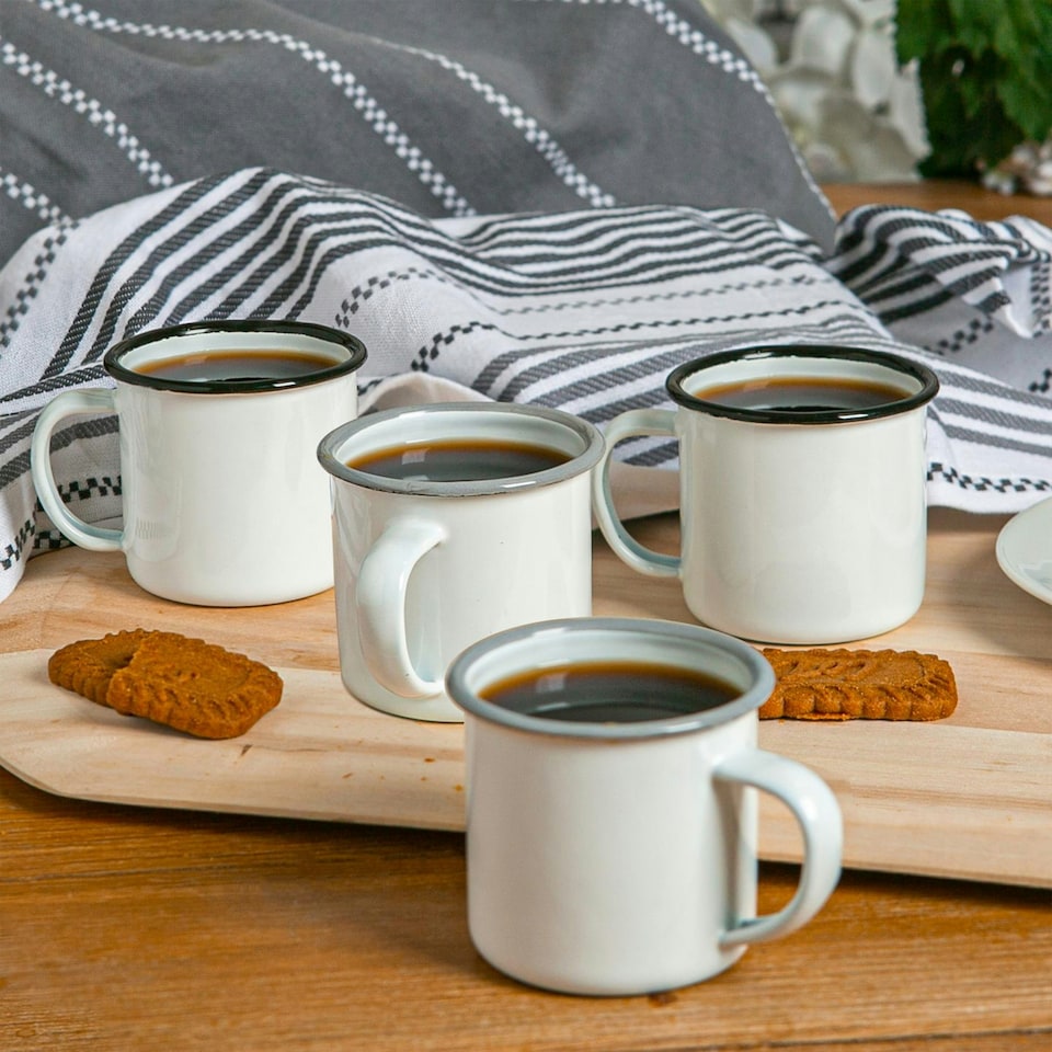 image 1 of Argon Tableware White Enamel Espresso Cups - 130ml - Grey - Pack of 6 Grey