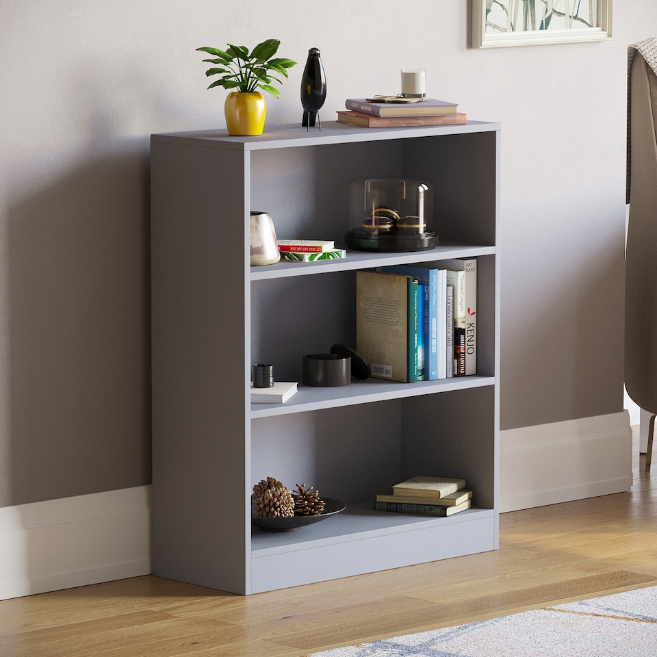 image 1 of Vida Designs Cambridge 3 Tier Low Bookcase Display Storage, Grey