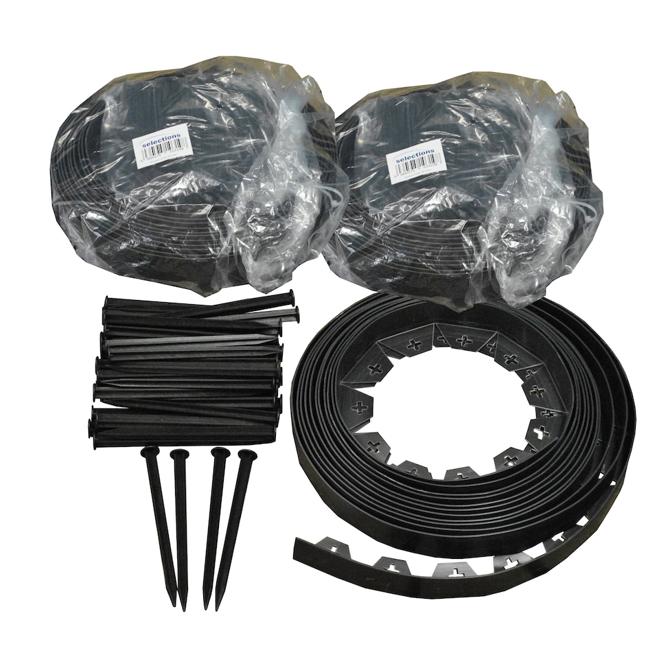 image 1 of Flexible Black Plastic Garden Lawn Edging with 40 Pegs (10m) - 3 Rolls