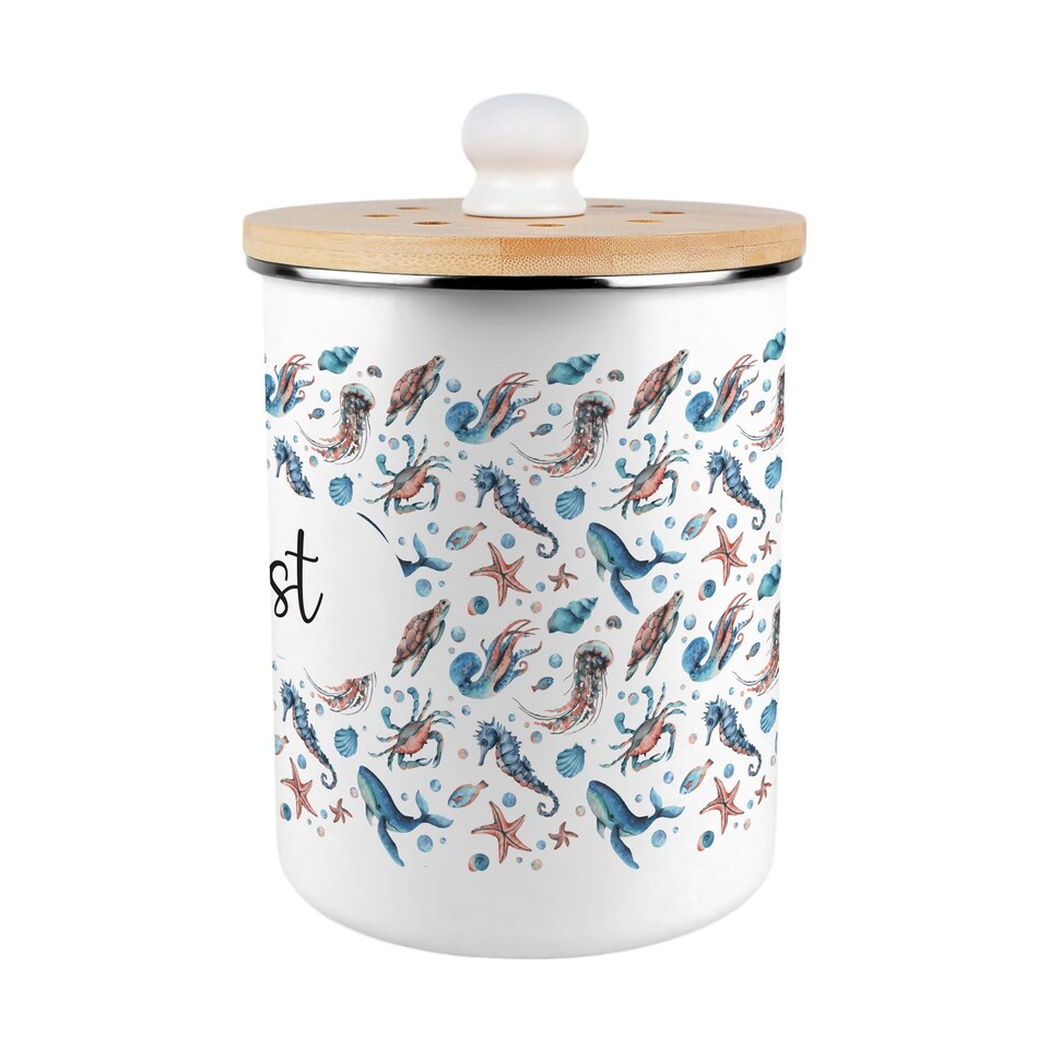 image 1 of Sea Art Compost Caddy - Metal 2L Decorative Kitchen Food Waste Bin