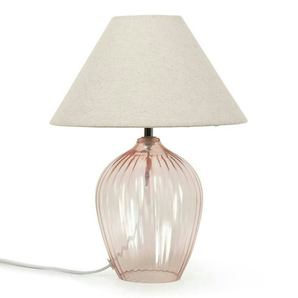 image 1 of ValueLights Olivet Blush Pink Glass Table Lamp with Fabric Tapered Lampshade Bedside Light - Bulb Included